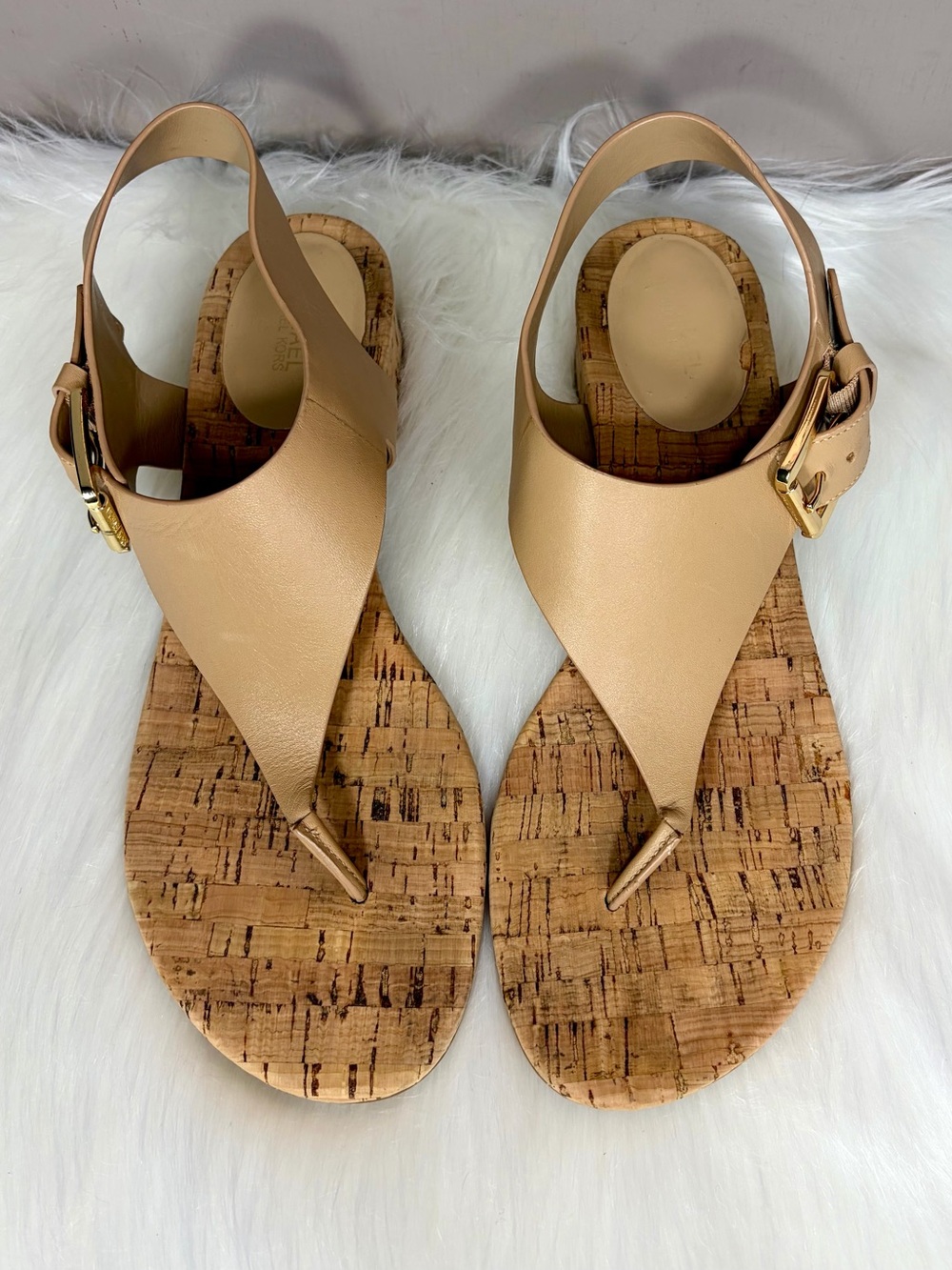 MICHAEL Michael Kors Cork Thong Sandals w/Gold Buckle